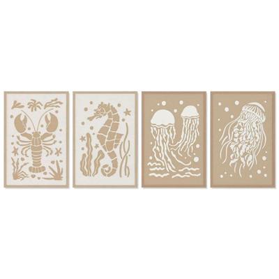 Schilderij Home ESPRIT Wit Natuurlijk Mediterrane Navy 40 x 3 x 60 cm (4 Stuks)