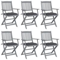 Tuinstoelen 6 st inklapbaar met kussens massief acaciahout - thumbnail