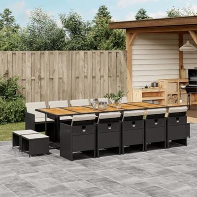 15-delige Tuinset met kussens poly rattan zwart