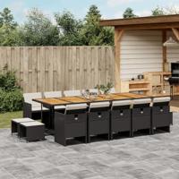 15-delige Tuinset met kussens poly rattan zwart - thumbnail