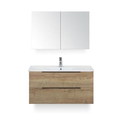 Seville Badmeubelset 100 cm - Natuur Eiken Edge greep - Wastafel Enjoy - met Spiegelkast