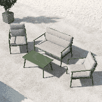 Nohr Loungeset 'Filemon' Met bank, 2 loungestoelen en tafel, kleur Beige/Groen - thumbnail