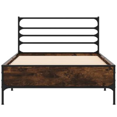 Bedframe bewerkt hout en metaal gerookt eikenkleurig 90x190 cm