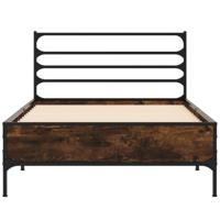 Bedframe bewerkt hout en metaal gerookt eikenkleurig 90x190 cm - thumbnail