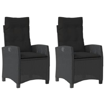 Tuinstoelen 2 st verstelbaar met kussens poly rattan zwart - thumbnail