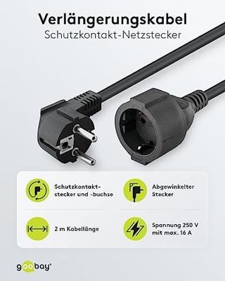 Goobay 94700 verlengstuk met randaarde, 2 m, zwart