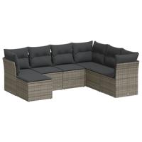7-delige Loungeset met kussens poly rattan grijs - thumbnail