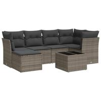 7-delige Loungeset met kussens poly rattan grijs - thumbnail