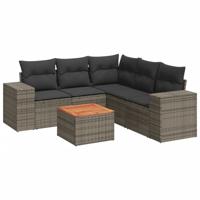 6-delige Loungeset met kussens poly rattan grijs - thumbnail