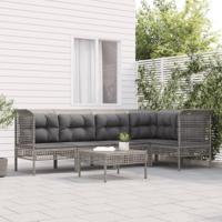 6-delige Loungeset met kussens poly rattan grijs - thumbnail