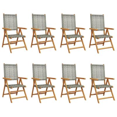 Tuinstoelen 8 st verstelbaar poly rattan en massief hout grijs