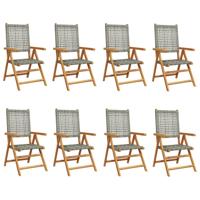 Tuinstoelen 8 st verstelbaar poly rattan en massief hout grijs - thumbnail