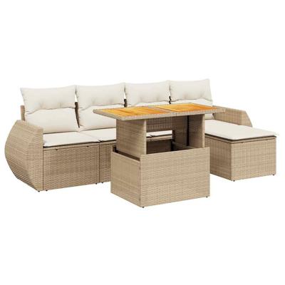 6-delige Loungeset met kussens poly rattan beige
