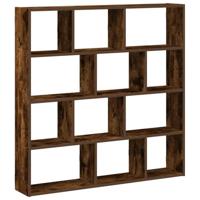 Wandschap kubus 12 vakken bewerkt hout gerookt eikenkleurig - thumbnail