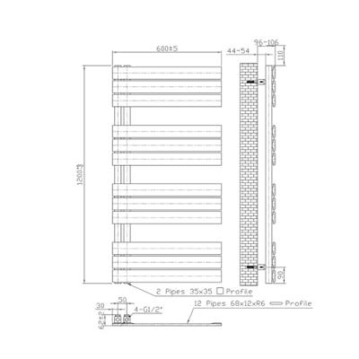 Belrad Handdoekradiator - links - aansluiting/comb - 1200X500mm- Zwart BUCZ1200500 Belrad Handdoekradiator - links - aansluiting/comb - 1200X500mm- Zwart BUCZ1200500
