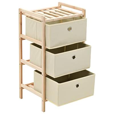 VidaXL Opbergmeubel met 3 stoffen manden cederhout beige VidaXL Opbergmeubel met 3 stoffen manden cederhout beige