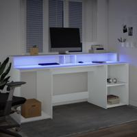 Bureau met LED-verlichting 200x55x91 cm bewerkt hout wit - thumbnail