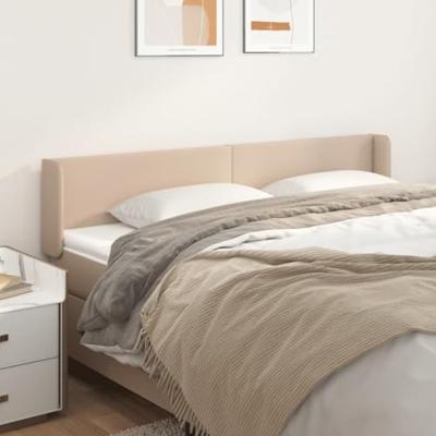 Hoofdbord met randen 203x16x78/88 cm kunstleer cappuccinokleur
