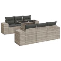 7-delige Loungeset met kussens poly rattan lichtgrijs - thumbnail