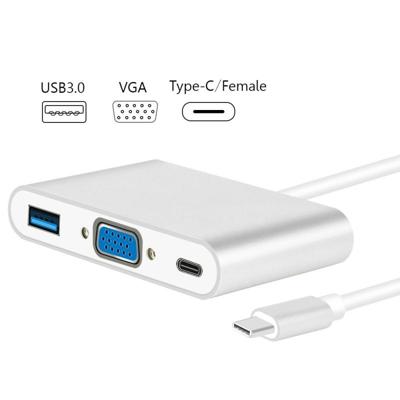 USB type C naar VGA 3-in-1 hub adapter ondersteunt USB type C Tablets en laptops voor MacBook Pro/Google ChromeBook (zilver)