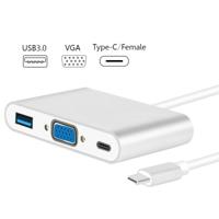 USB type C naar VGA 3-in-1 hub adapter ondersteunt USB type C Tablets en laptops voor MacBook Pro/Google ChromeBook (zilver) - thumbnail