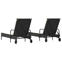 Ligstoelen 2 st met kussens poly rattan zwart - thumbnail