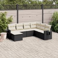 7-delige Loungeset met kussens poly rattan zwart - thumbnail