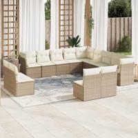 13-delige Loungeset met kussens poly rattan beige - thumbnail