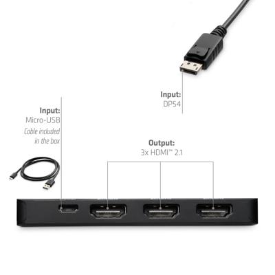 club3D CSV-7330 DisplayPort / Micro-USB / HDMI Adapter [2x DisplayPort stekker, Micro-USB - 3x HDMI-bus] Zwart 14 cm