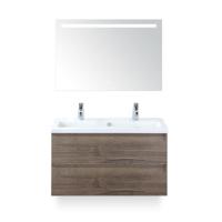 Vogue Badmeubelset 100 cm - Greeplijst in kleur - Tabacco - Keramische Wastafel Wit 2 kraangaten - met Sence Spiegel - thumbnail