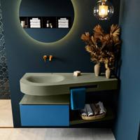 MONDIAZ RIVA 120cm badmeubel onderkast / planchet kleur Jeans met 1 lade. Wastafel DULCET links 0 kraangaten kleur Army. - thumbnail