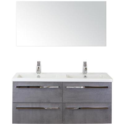 Seville Badmeubelset 120 cm - 4 Laden Beton Antraciet - Wastafel Djazz Dubbel met Spiegel