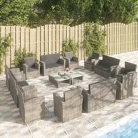 16-delige Loungeset met kussens poly rattan grijs - thumbnail