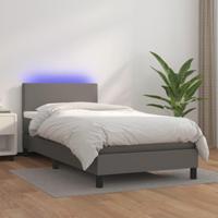 Boxspring met matras en LED kunstleer grijs 80x200 cm - thumbnail