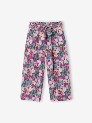 Wijde korte broek 'paperbag' voor meisjes, van katoengaas groen Wijde korte broek 'paperbag' voor meisjes, van katoengaas groen