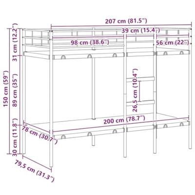 Stapelbed zonder matras 80x200 cm staal zwart