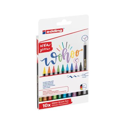 Edding glitter brushpen e-1340, assorti, set van 10 stuks