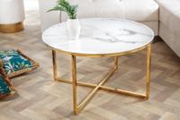 Elegante salontafel BOUTIQUE 80cm wit rond kristalglas met marmeren decor gouden frame - 42160 - thumbnail