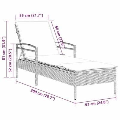 Ligbed met kussen bruin 63x200x81 cm poly rattan (alleen VS)