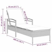 Ligbed met kussen bruin 63x200x81 cm poly rattan (alleen VS) - thumbnail