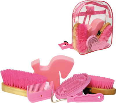 Poetsset van 7 items in Rugtas roze