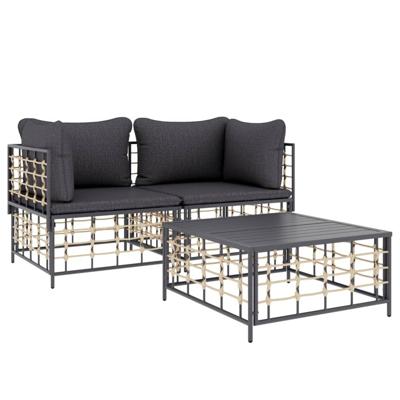 3-delige Loungeset met kussens poly rattan antracietkleurig