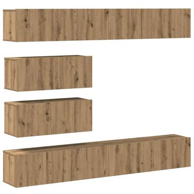 6-delig Tv-meubelset wandmontage bewerkt hout artisanaal eiken - thumbnail