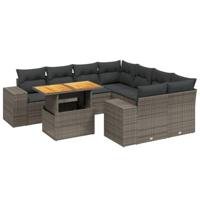 9-delige Loungeset met kussens poly rattan grijs - thumbnail