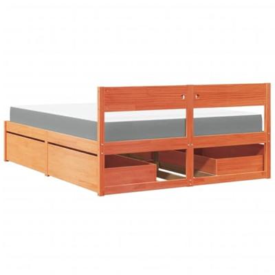 Bed met lades en matras massief grenenhout wasbruin 160x200 cm