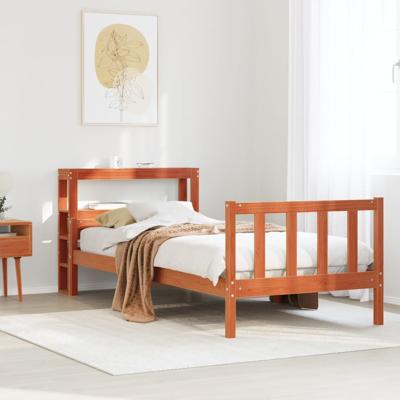 Bedframe met hoofdbord massief grenenhout wasbruin 75x190 cm