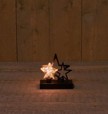 Ster Glas Op Metalen Voet Met 2 Metalen Ster - 15X6X15,5Cm - 2Aa - 6H/18H Timer/On/Off kerstverlichting Anna's Collection - Annas collection