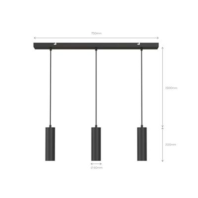 Pendel 3-Lichts hanglamp GU10 Zwart