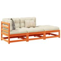 3-delige Loungeset met kussens massief grenenhout wasbruin - thumbnail