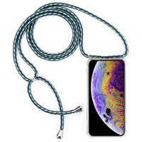 Vierhoek anti-val transparante TPU mobiele telefoon geval met Lanyard voor iPhone X/XS (groen wit blauw) - thumbnail